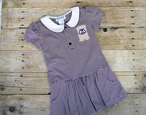 Toddler Dress Girls Short Sleeve Striped Bulldog Applique