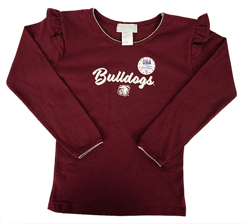 Toddler T-Shirt Long Sleeve Shoulder Ruffle Bulldogs