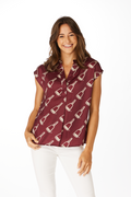 Top Women's Blouse Long Sleeve V-Neck Cowbell All Over