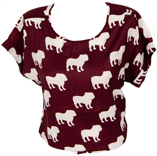 Top Women's Blouse Short Sleeve Rolled Bulldog Silhouette