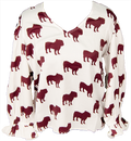 Top Women's V-Neck Quarter Length Bulldog Silhouette All Over