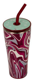 Occasionally Made / Swig Tumbler 32 Oz Fanzone W Straw Swirl Ptrn Maroon Gray White