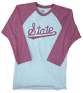 T-Shirt 3 Quarter Sleeve Raglan Script State