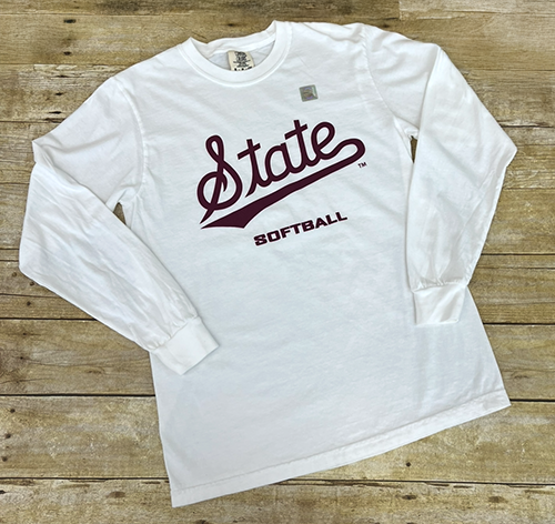 T-Shirt Long Sleeve Comfort Colors Softball Script State