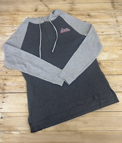 T-Shirt Men's Long Sleeve Hooded Henley Wale Knit Script State