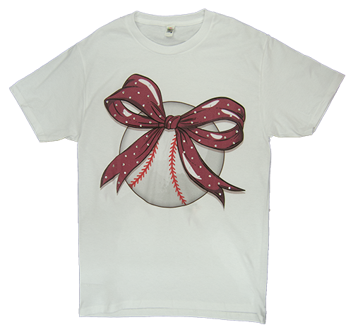 T-Shirt Short Sleeve Baseball Bow Rhinestones