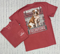 T-Shirt Short Sleeve Game Day Sitting Bulldog On Football Field