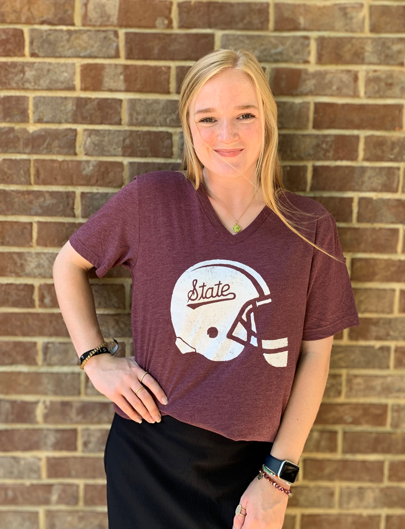 T-Shirt Short Sleeve V-Neck Triblend Helmet Script State