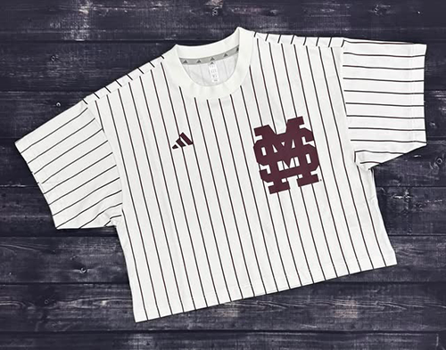T-Shirt Women's Short Sleeve Pinstripe Crop M-over-S