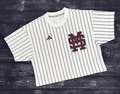T-Shirt Women's Short Sleeve Pinstripe Crop M-over-S