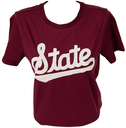T-Shirt Women's Short Sleeve Script State Sequin