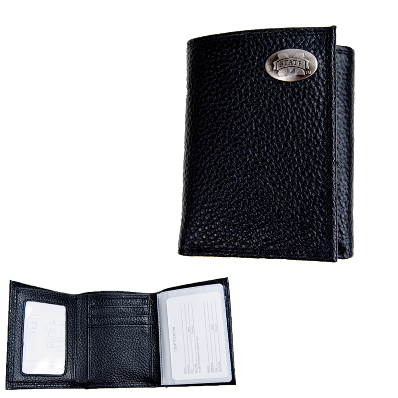 Wallet Leather Tri-Fold Pebble Grain M-State Concho
