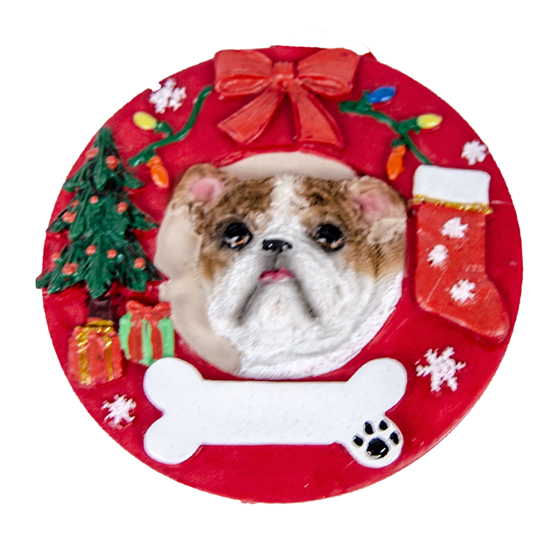 E&S Imports Inc./Petasaurus Xmas Orn Rnd Real Bulldog Hoodedtree Bone Stkng