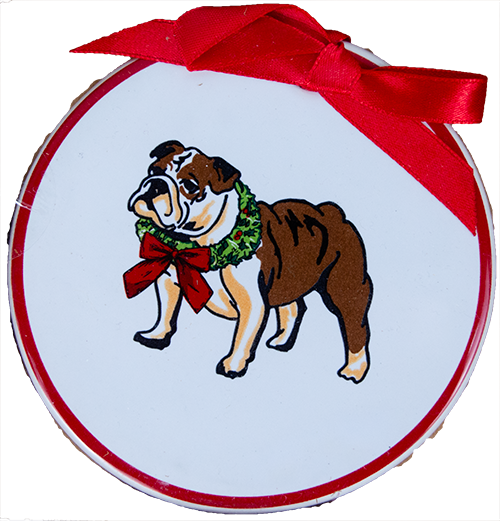 Christmas Ornament Live Bulldog with Wreath