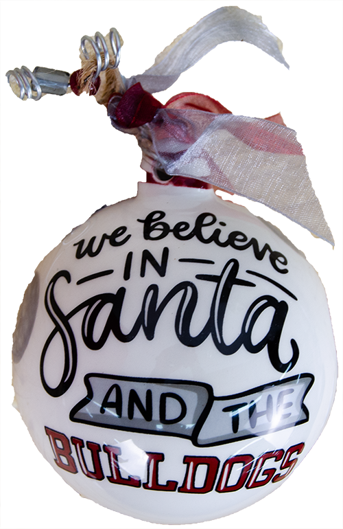 Glory Haus Xmas Orn Rnd MSU We Believe Santa Dots