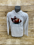 Youth T-Shirt Hooded Long Sleeve Bow with Football Script State