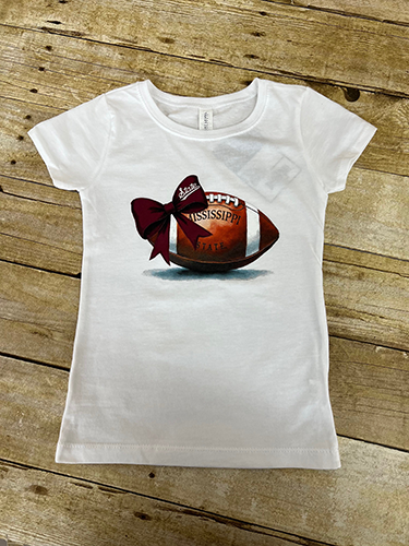 Youth T-Shirt Short Sleeve State Bow With Football