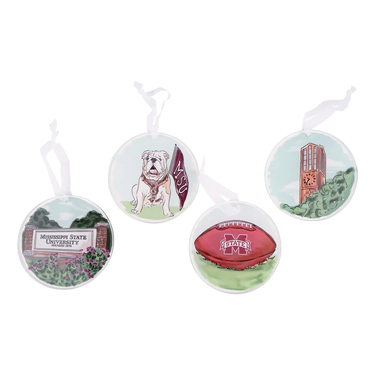 Glory Haus Orn 4 Pk Arcrylic Var MSU Scenes Logos