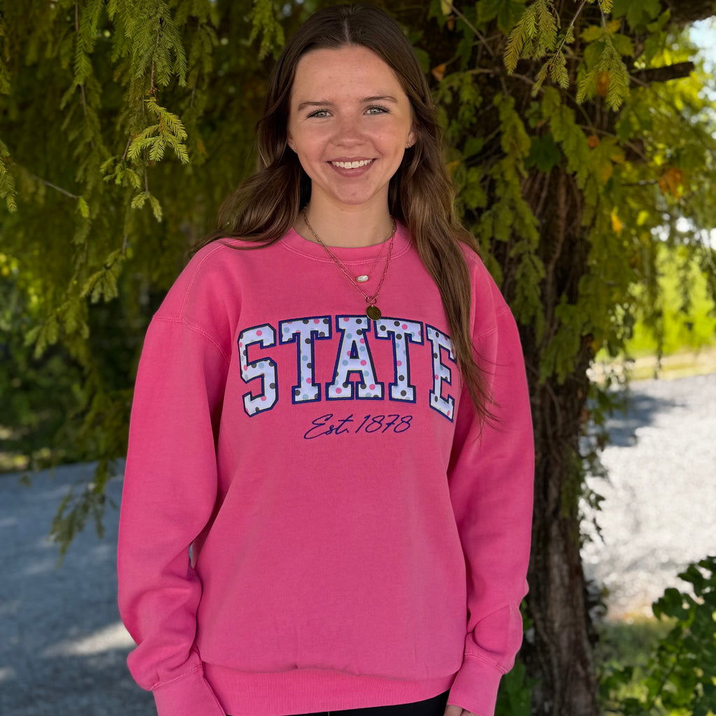 Sweatshirt Women's State Block Letters With Polka Dots Est 1878