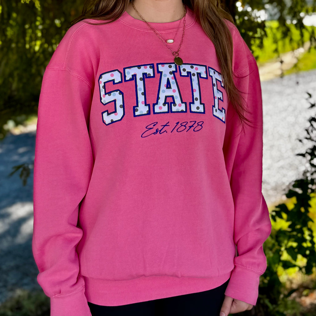 Sweatshirt Women's State Block Letters With Polka Dots Est 1878