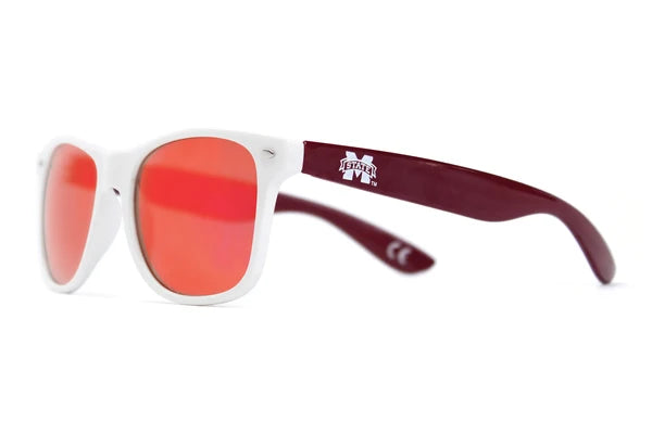 Society43 Glasses Sun Red Lens Maroon Ear Pieces M-State White